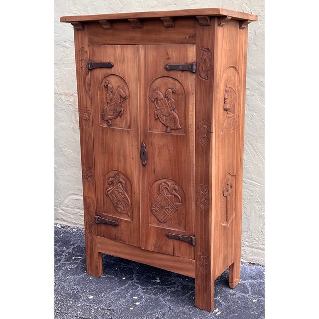 Gothic Spanish Gothic Style Walnut Entry Wardrobe With Five Hangers and Carvings For Sale - Image 3 of 12