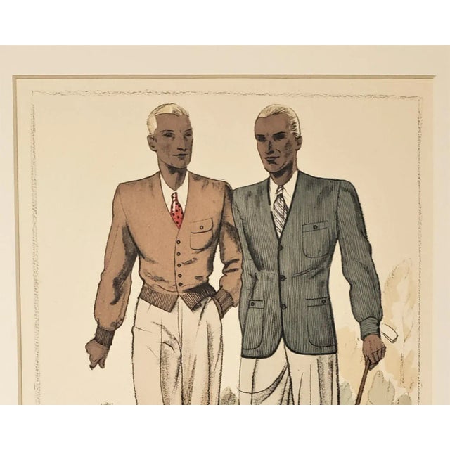 Contemporary 1934 French Men's Tailoring Lithograph for Golf Enthusiast-Home or Office Decor, Matted For Sale - Image 3 of 5