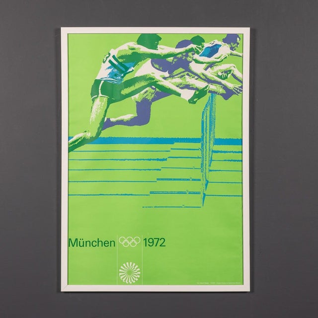 A vintage 20th century collection of five 1972 olympic posters by max mühlberger, presented as lithographic prints in...