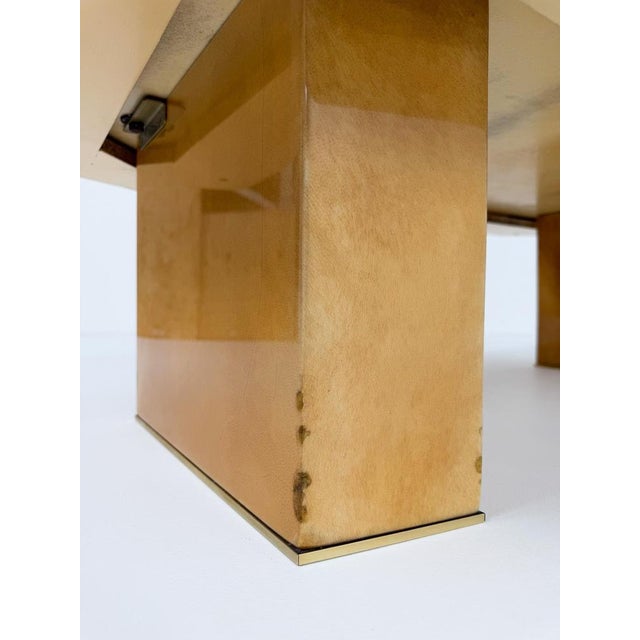 Mid-Century Italian Goatskin and Brass Coffee Table, 1970s For Sale - Image 6 of 18