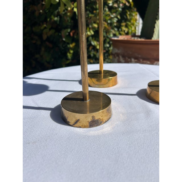 Late 20th Century Vintage Mid-Century Brass Candlestick Trio For Sale - Image 5 of 15