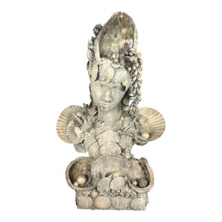 Contemporary Female Bust of Undersea Queen Encrusted in Seashells For Sale