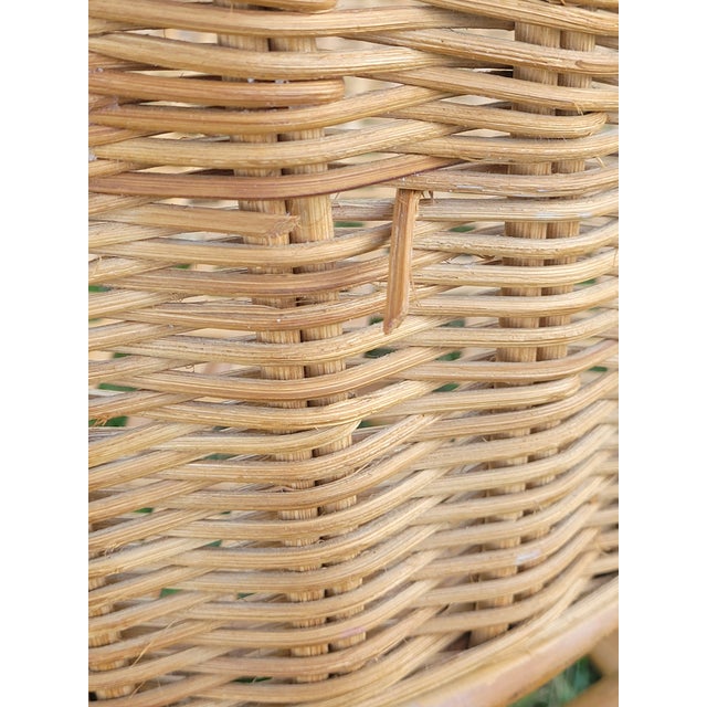 Wood Mid 20th Century Boho Chic Wicker & Rattan Sleigh-Style Rocking Bassinet For Sale - Image 7 of 11