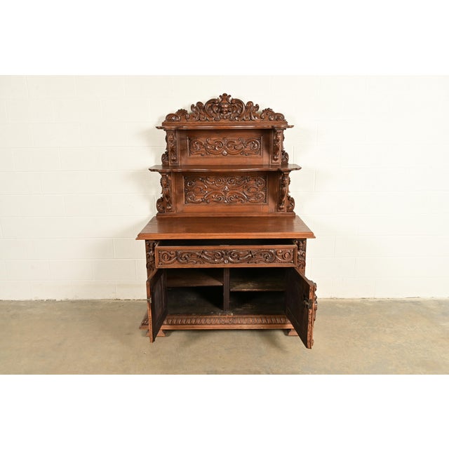 Late 19th Century Alexander Roux Style French Renaissance Revival Carved Oak Sideboard or Bar Cabinet, Circa 1890s For Sale - Image 5 of 17