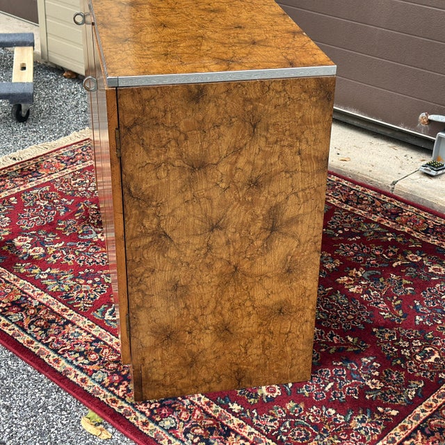 Vintage 1970's Burlwood Sideboard With Chrome Trim For Sale - Image 13 of 16