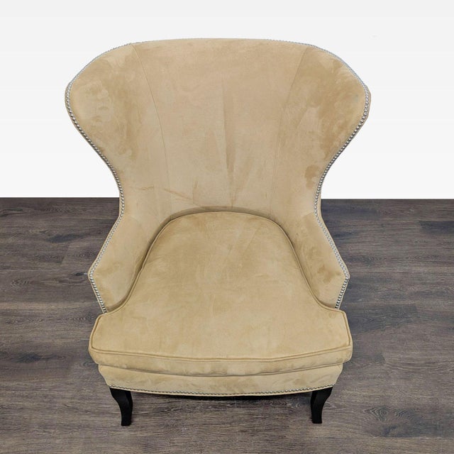Traditional Williams Sonoma Home Tan Lounge Chair With Nailhead Trim For Sale - Image 3 of 10