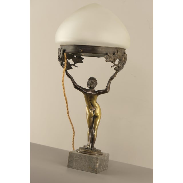 Antique Art Nouveau Daphne Table Lamp in Patinated Bronze, 1890s For Sale - Image 6 of 16