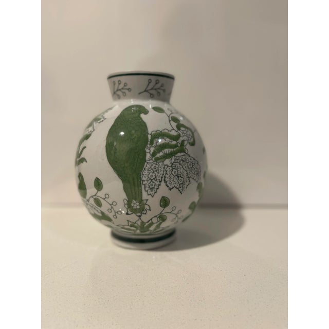 Green Traditional Round Green & White Cloisonne Symbolic Bird & Vine Vase For Sale - Image 8 of 12