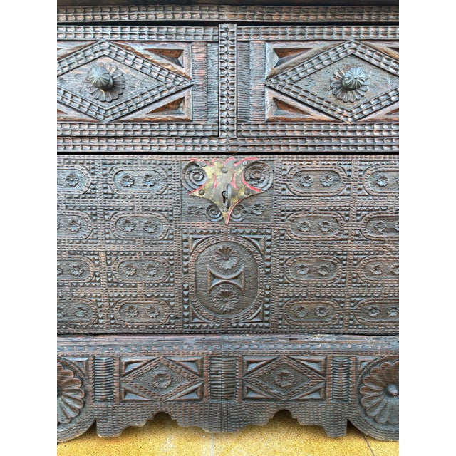 Spanish Renaissance Carved Cabinet with Drop-Front Door and Two Drawers, 1880s For Sale - Image 4 of 17