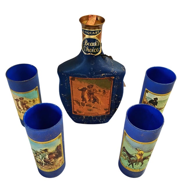 Vintage Americana Jim Beam Choice Americana Blue Decanter & Glasses Set - 5 Pieces For Sale - Image 17 of 18
