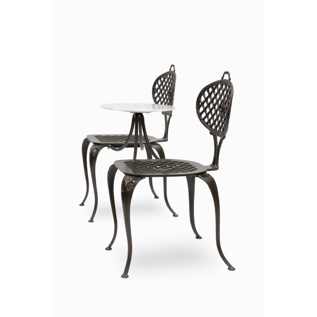 Metal Vintage Tandem Patio Chair Set With Marble Table by Thinline For Sale - Image 7 of 8