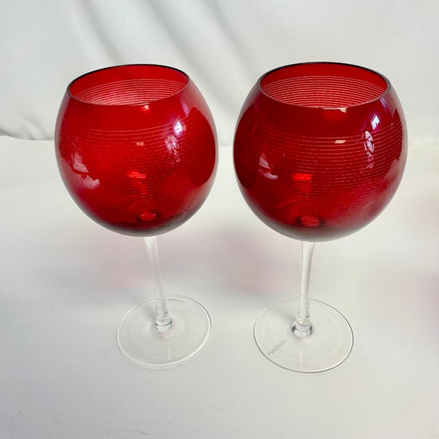 Glass Vintage Art Deco Hollywood Regency Ruby Cheers Balloon Wine Glasses - Set of 7. For Sale - Image 7 of 10