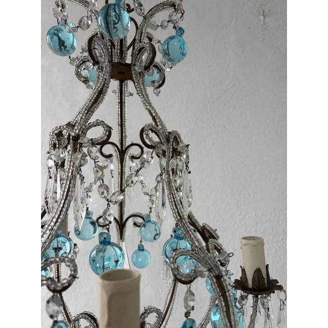 French French Aqua Blue Murano Balls Beaded Swags W Spear Chandelier, Circa 1900 For Sale - Image 12 of 13