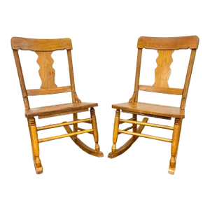 Vintage Child Size Oak Rocking Chairs - Pair