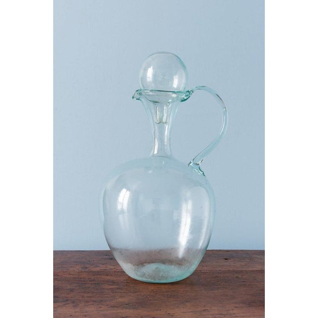 19th Century Spanish Teal Blown Glass Carafe with Stopper For Sale - Image 4 of 11