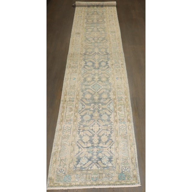 Early 20th Century Long Hamedan Sky Blue Chartreuse Runner rug no. j5211 For Sale - Image 5 of 9