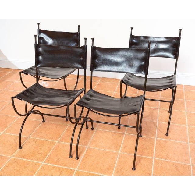 Black Vintage Dining Chairs in Leather and Wrought Iron, 1970s, Set of 4 For Sale - Image 8 of 18