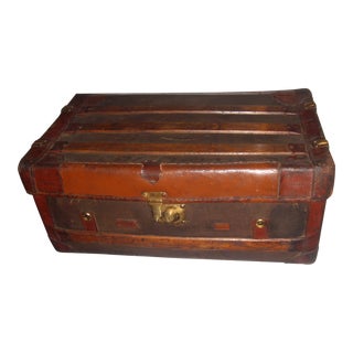 English Leather & Wood Trunk For Sale