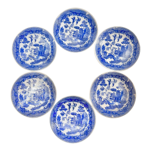 Antique Blue Willow Butter Pat Plates – Chinoiserie Blue & White – Set of 6