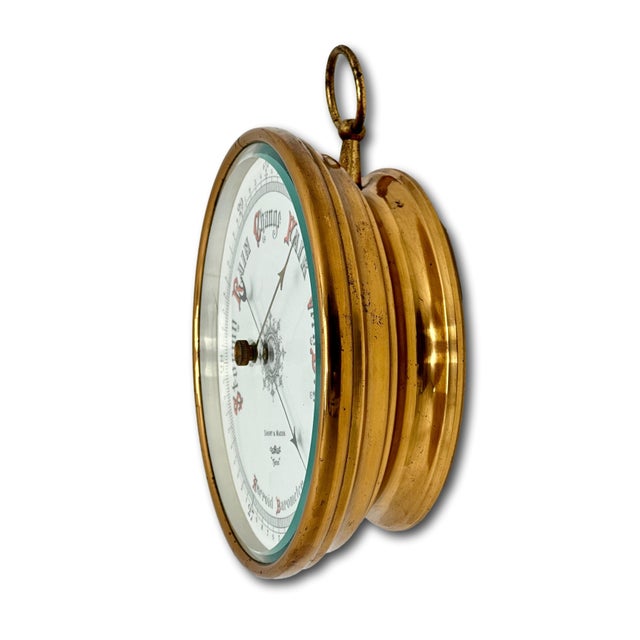 Brass Fine Quality Large Antique Wall Mount Brass, Beveled Glass & Porcelain Dial Barometer by Short & Mason in London For Sale - Image 8 of 18