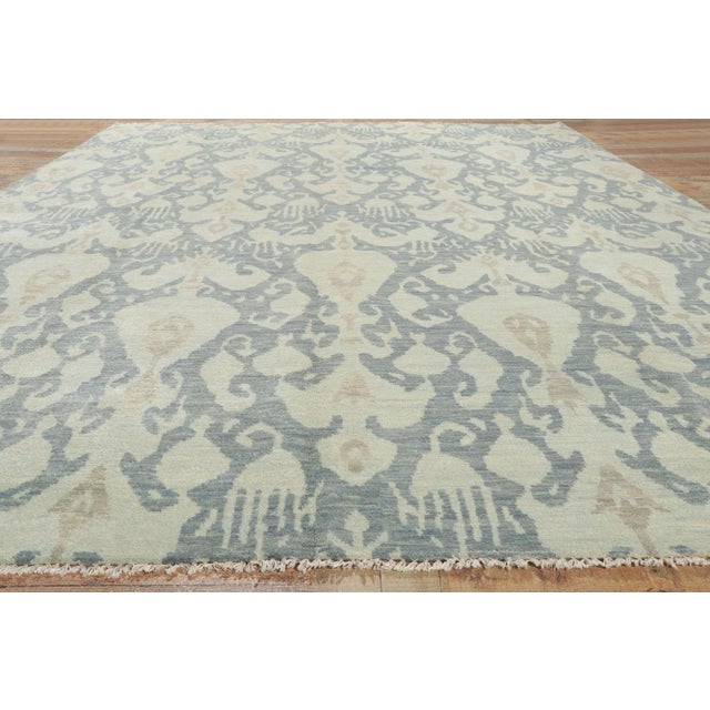 Baby Blue 2010s Vintage Soft Blue Ikat Rug, 10'00 X 13'08 For Sale - Image 8 of 10