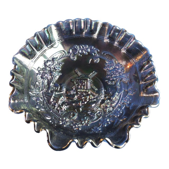 Vintage 50's Imperial Glass Co. Smokey Amethyst Carnival Glass Windmill Bowl For Sale