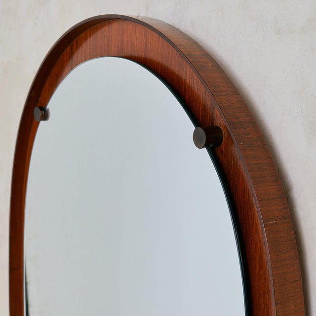 Italian Oval Rosewood Wall Mirror, 1960s For Sale - Image 4 of 9