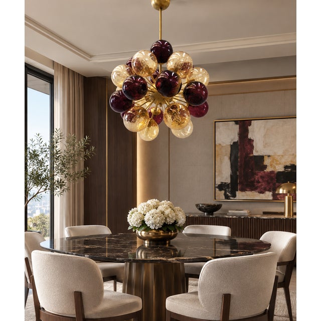 21st Century Ventiquattro Natural Brass Mixed Murano Sputnik Chandelier by Fabio LTD For Sale - Image 6 of 6