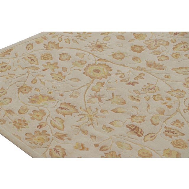 Rug & Kilim’s Tudor Style Rug in White With Beige-Brown Floral Patterns For Sale In New York - Image 6 of 7