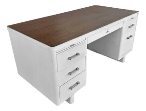 Mid Century White Steel Tanker Desk With Formica Top by Globe-Wernicke