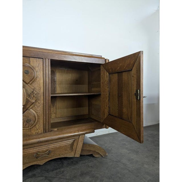 Art Deco Carved Oak Buffet with Marble Medallion in the style of Charles Dudouyt, 1930s For Sale - Image 6 of 12