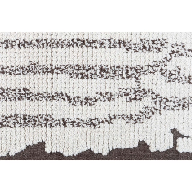 "Timberline" Modern Abstract Linear Striation Ivory With Charcoal Rug For Sale In New York - Image 6 of 9