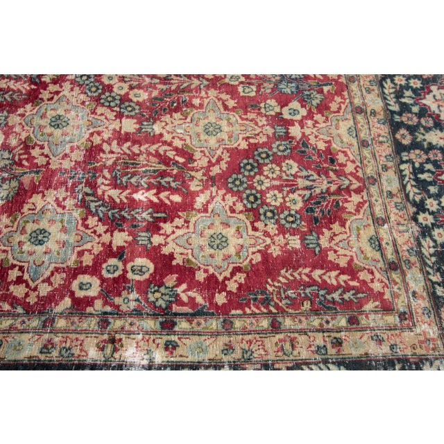 1960s Vintage Persian Distressed Red Handmade Floral Wool Rug For Sale In New York - Image 6 of 11