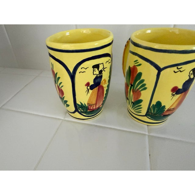 Ceramic Mid 20th Century Henriot Quimper Soleil Yellow Accent Mug Featuring Lady, 2 Available For Sale - Image 7 of 9