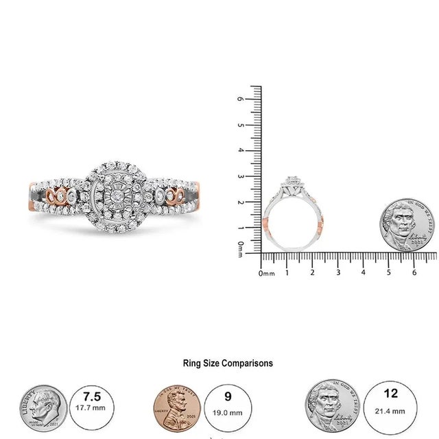 14K Rose Gold Plated .925 Sterling Silver 3/8 Cttw Round Diamond Double Frame Cross-Over Split Shank, Size 9 For Sale In New York - Image 6 of 6