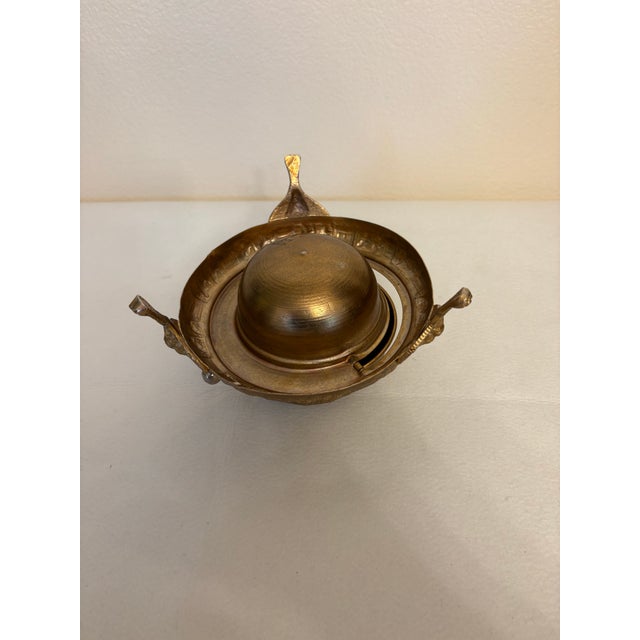 Mid 20th Century Ornate Embossed Brass Roll-Top Caviar Server For Sale - Image 4 of 9