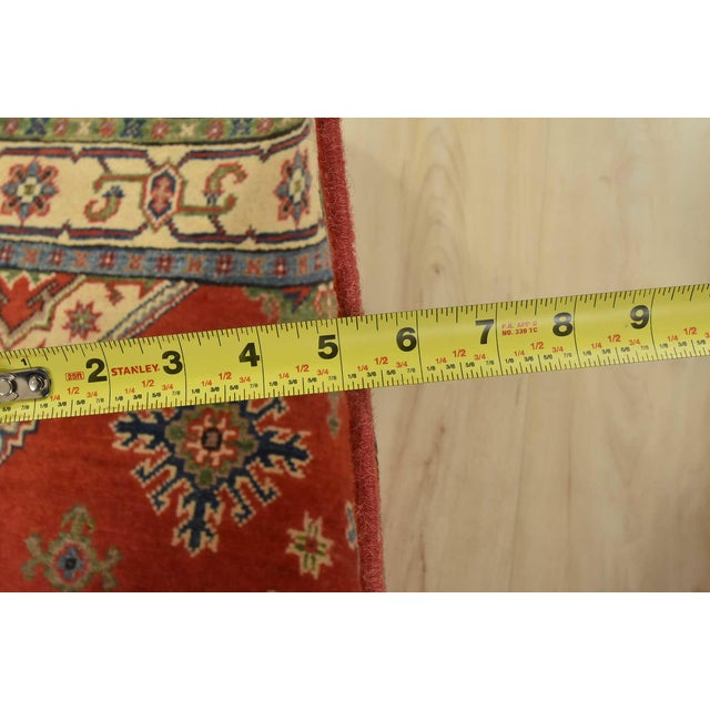 Kazak Rug 4′ X 6’2” Red Wool Tribal Hand-Knotted Oriental Carpet For Sale - Image 10 of 12