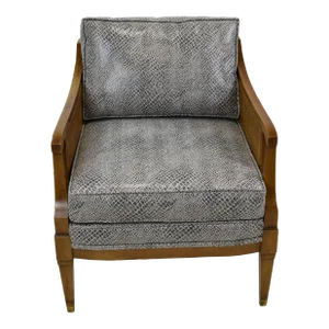 1950s French Bergere Walnut Cane Low Back Lounge Chair
