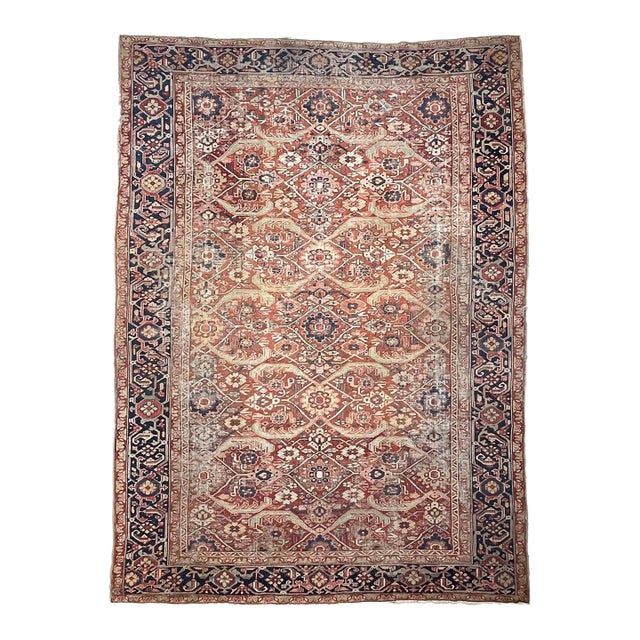 Antique Persian Mahal Geometric Jagged Flower Pattern Rug 9.7 x 13 For Sale
