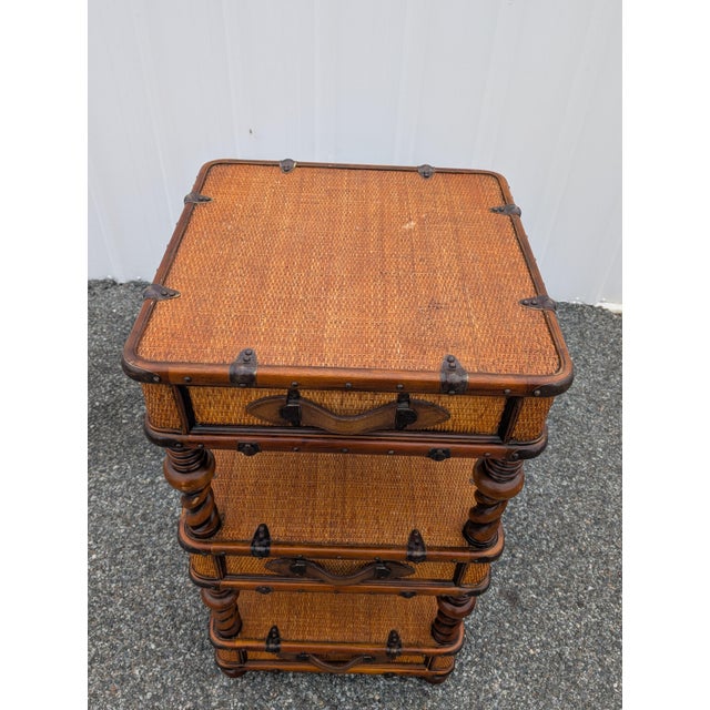 Vintage Theodore Alexander Wicker Rattan Barley Twist Étagère Accent Chest of Drawers For Sale - Image 16 of 17