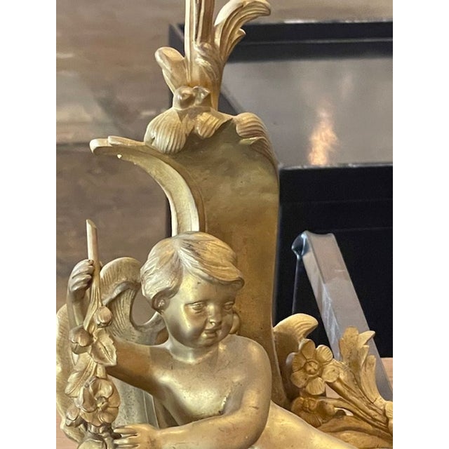 Gold Pair of 19th C. French Gilt Bronze Chenet For Sale - Image 8 of 8