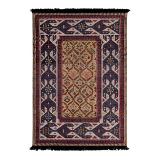 Rug & Kilim Seychour Style Runner, Red and Blue Geometric Pattern, 3x12 For Sale