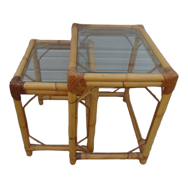 Vinatge Bamboo Nesting End Tables Hollywood Regency-Set of 2 For Sale