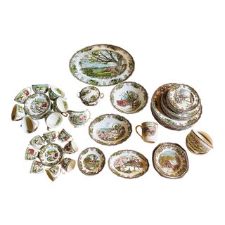 Vintage Johnson Bros. English ‘Friendly Village’ Dinnerware - Set of 70 For Sale