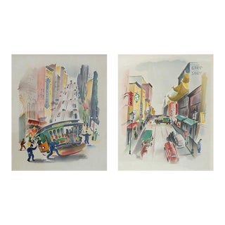 Pair of Signed Benjamin Jorj Harris Airbrush San Francisco Cable Car Artworks For Sale