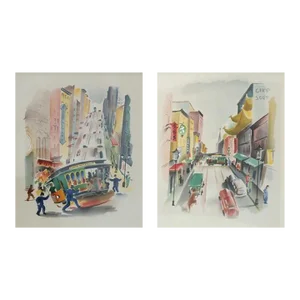 Pair of Signed Benjamin Jorj Harris Airbrush San Francisco Cable Car Artworks