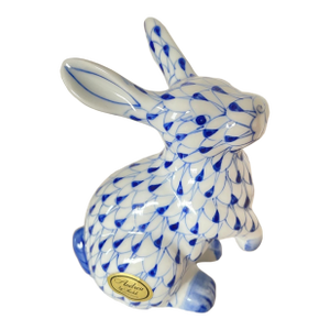 Vintage Andrea by Sadek Hand-Painted Blue Fishnet Easter Bunny Porcelain Figurine