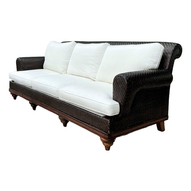 Vintage Woven Rattan Three Seat Sofa For Sale