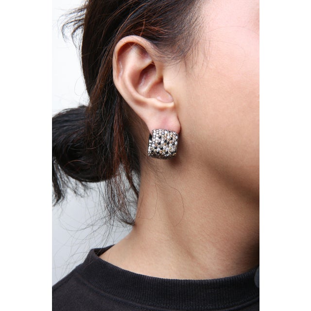 Black Rhodium Plated 18K White Gold 12 5/8 Cttw Multi Color Diamond Square Domed Huggie Hoop Earrings (Brown, Black, G-H Color, SI1-SI2 Clarity) For Sale - Image 4 of 5