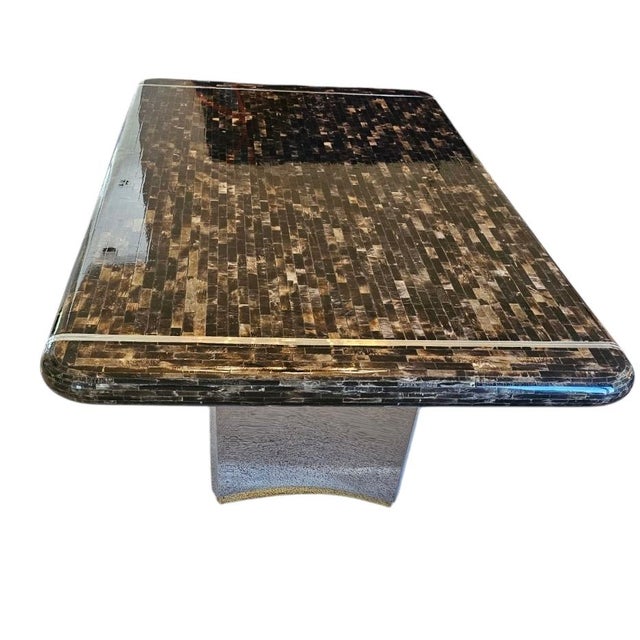 1980s Enrique Garcel Tessellated Bone and Chrome Expandable Dining Table For Sale In Philadelphia - Image 6 of 12